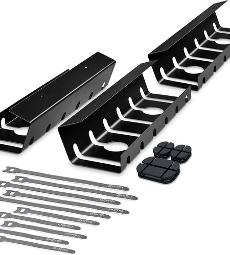 Cable Management under Desk for Easy Mounting Under-Table I Set of 3 - with 10X Cable Ties I Desk Organizer for Office/Home Office Table Thoughtful Cable Tray Holder, Black