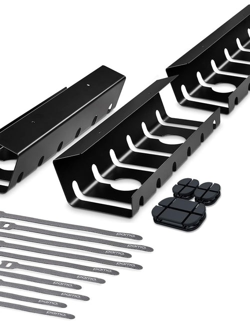 Load image into Gallery viewer, Cable Management under Desk for Easy Mounting Under-Table I Set of 3 - with 10X Cable Ties I Desk Organizer for Office/Home Office Table Thoughtful Cable Tray Holder, Black
