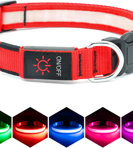 LED Dog Collar, Light up Dog Collar Adjustable USB Rechargeable Super Bright Safety Light Glowing Collars for Dogs