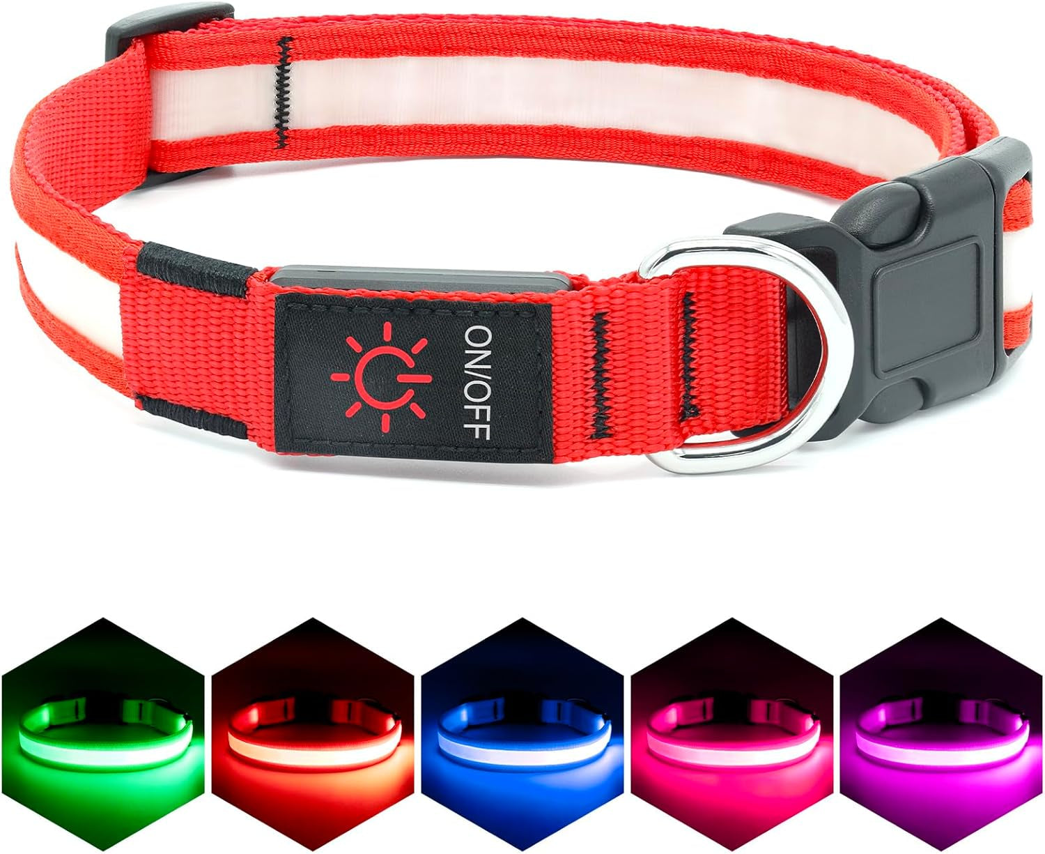 LED Dog Collar, Light up Dog Collar Adjustable USB Rechargeable Super Bright Safety Light Glowing Collars for Dogs