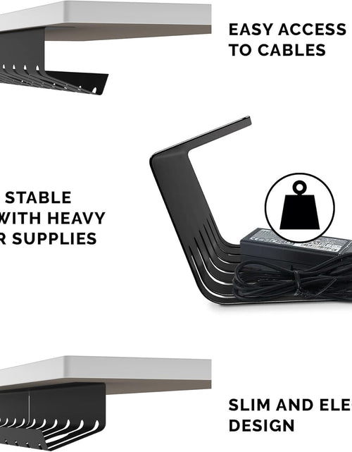 Load image into Gallery viewer, Cable Management under Desk for Easy Mounting Under-Table I Set of 3 - with 10X Cable Ties I Desk Organizer for Office/Home Office Table Thoughtful Cable Tray Holder, Black
