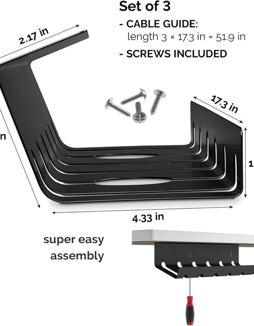 Load image into Gallery viewer, Cable Management under Desk for Easy Mounting Under-Table I Set of 3 - with 10X Cable Ties I Desk Organizer for Office/Home Office Table Thoughtful Cable Tray Holder, Black
