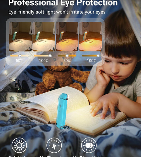 Amber Book Light, USB Rechargeble Book Light for Reading in Bed, Clip on Book Light, Brightness Adjustable, Sleep Aid Light, Warm White (Blue)