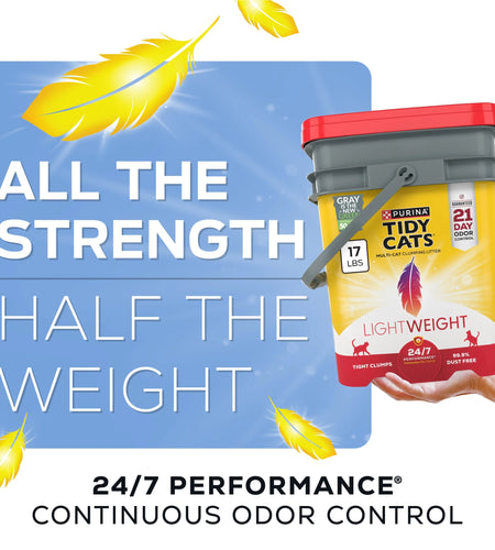 Purina  Lightweight Clumping Cat Litter, Low Dust, 24/7 Odor Control, 17 Lb. Pail